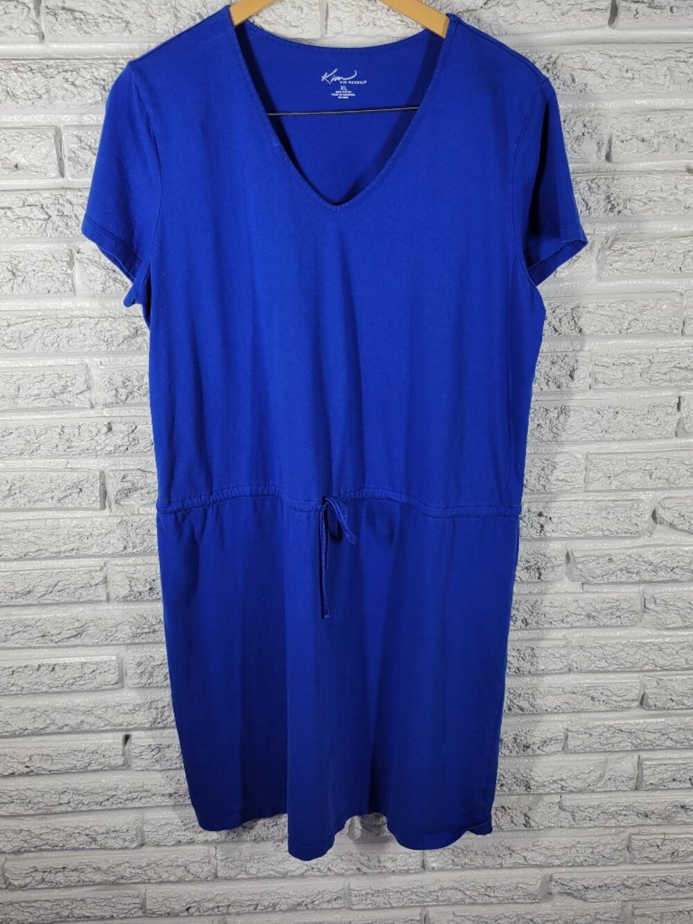 Kim Rogers Women XL Blue Mini Dress 100% Cotton V-Neck Short Sleeve BLU2E